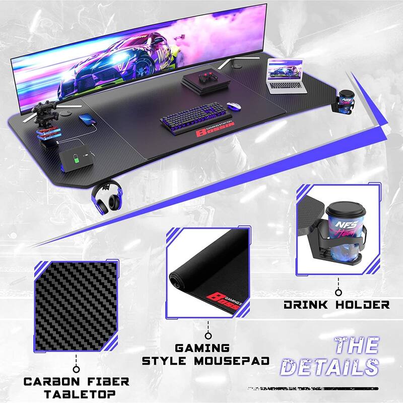 BOSSIN Ergonomic Gaming Desk Z-Shaped Office PC Computer Desk Gamer Tables with Cup Holder and Headphone Hook