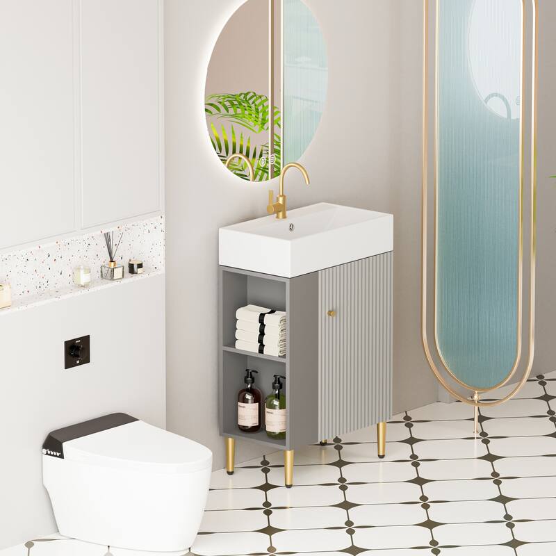 21.6" Open-shelving Bathroom Vanity with Ceramic Sink