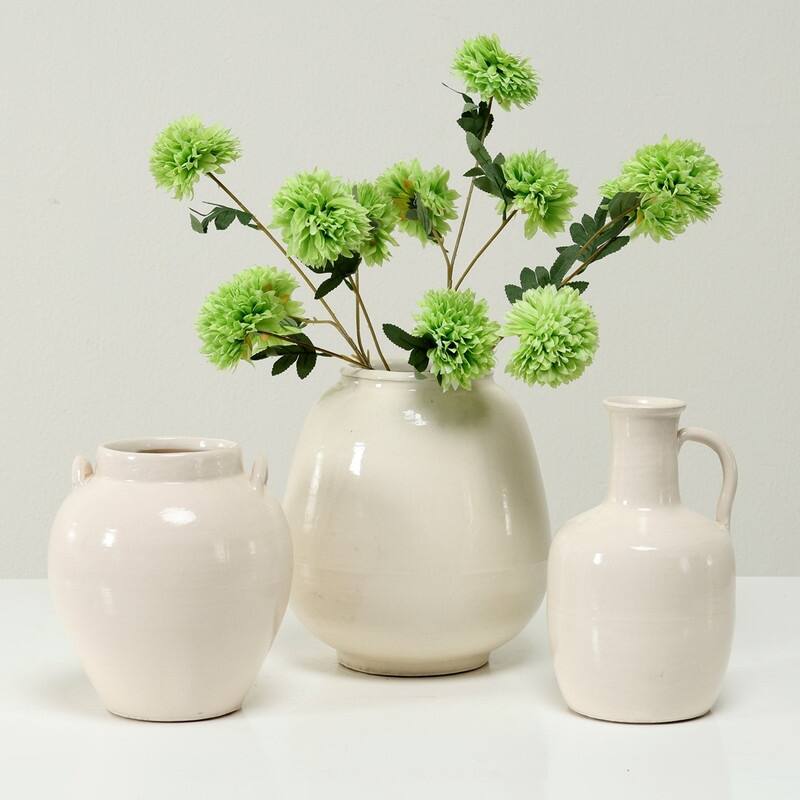 Approx. 10" H Off White Ceramic Bottle Vase with One Decorative Handle