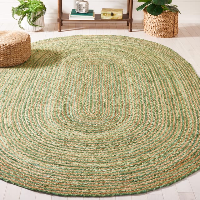 SAFAVIEH Handmade Cape Cod Marget Boho Coastal Jute Rug - 6' Oval - Green/Natural