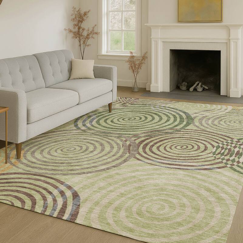 Machine Washable Indoor/ Outdoor Contemporary Swirls Chantille Rug