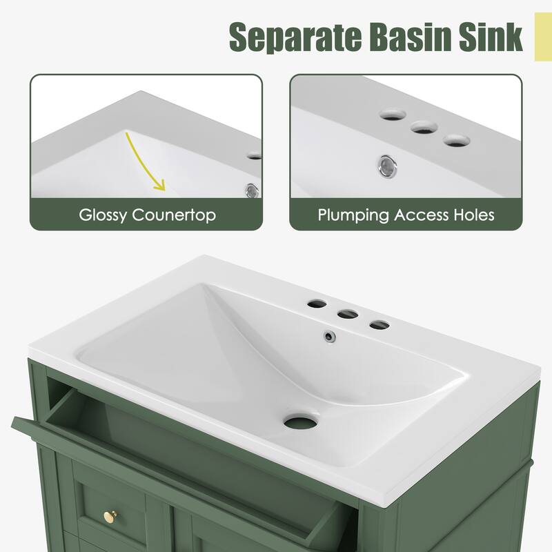 30''/36'' Bathroom Vanity with Top Sink, Modern Bathroom Storage Cabinet with 2 Drawers, a Tip-out Drawer & Adjustable Shelf