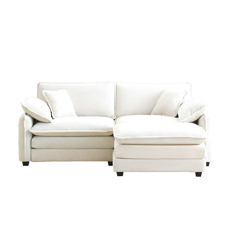 3-piece Corduroy Upholstered L-Shaped Modular Sectional Sofa with Removable Ottoman, 4 Pillows, and Free Combination