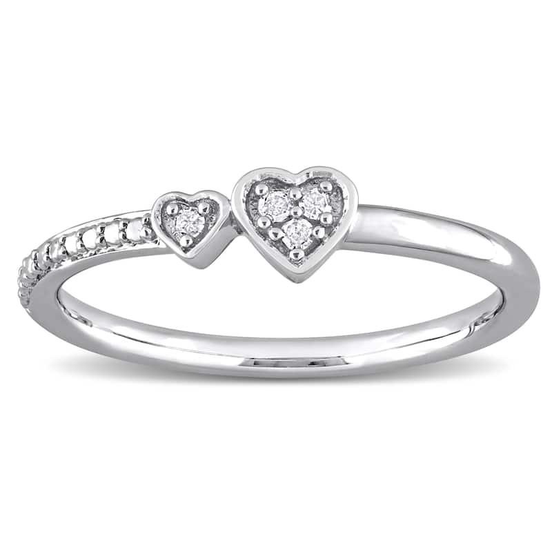 Miadora Diamond Accent Double Heart Promise Stacking Ring in Sterling Silver