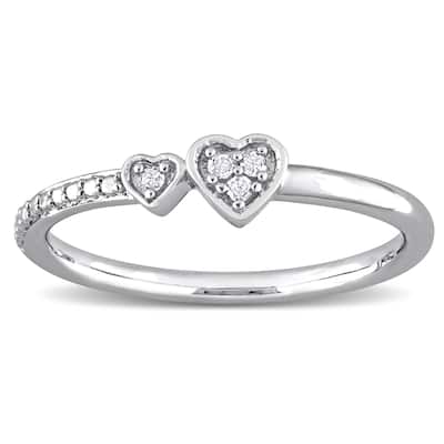 Miadora Diamond Accent Double Heart Promise Stacking Ring in Sterling Silver