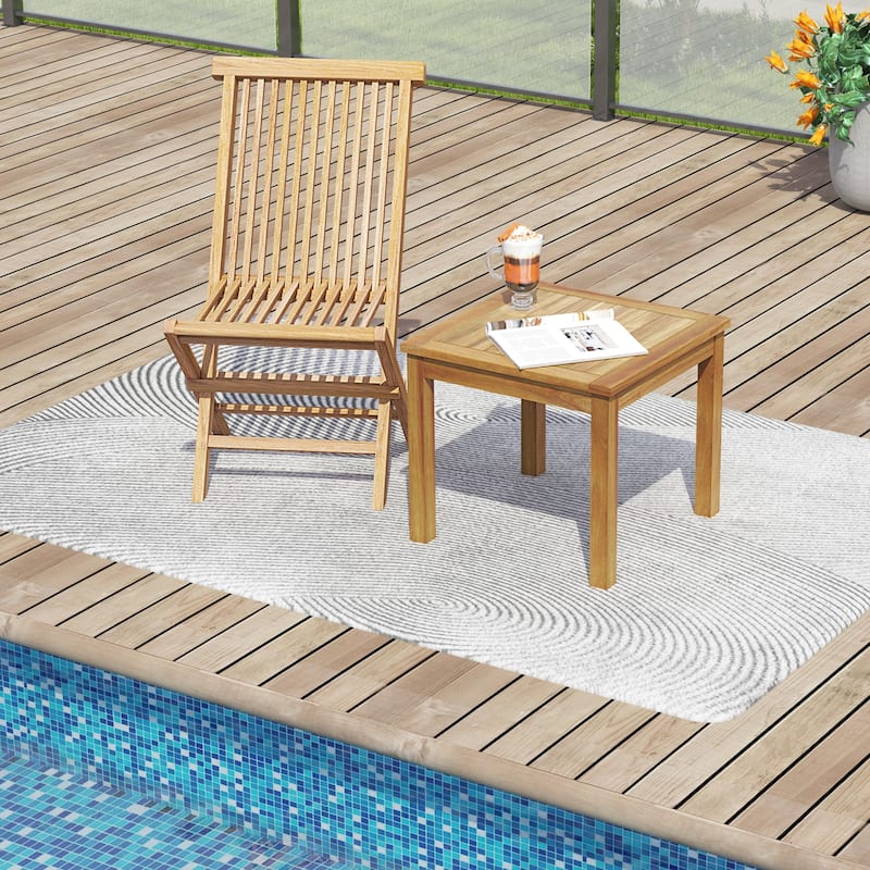 Gymax 2PCS Outdoor Square Teak Wood End Table Coffee Table for Porch