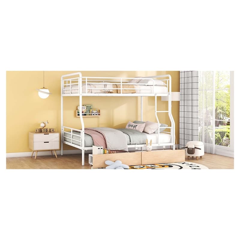Full XL Over Queen Metal Bunk Bed with Ladder