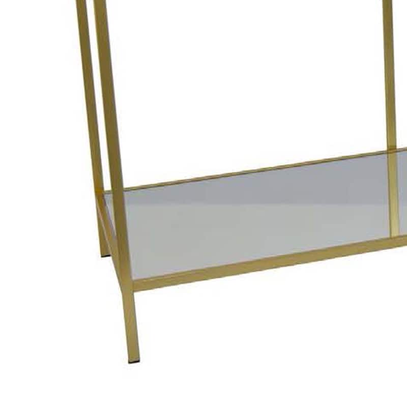 Woly Plant Stand Rack, 2 Glass Shelves, 59 Inch Industrial Gold Metal