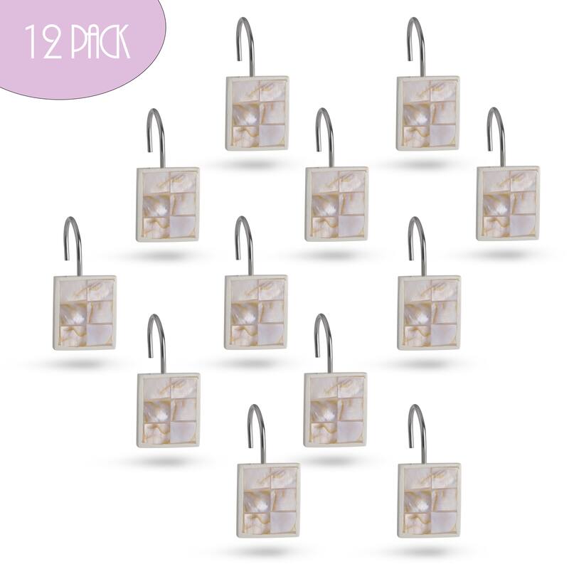 Creative Scents Milano Mother of Pearl Decorative Shower Curtain Hooks - Set of 12 - white