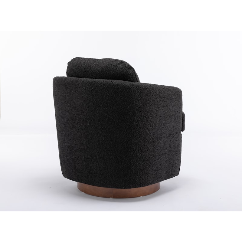 Black Modern 30.3" Upholstered Swivel Accent Chair with Soild Wood Round Brown Base
