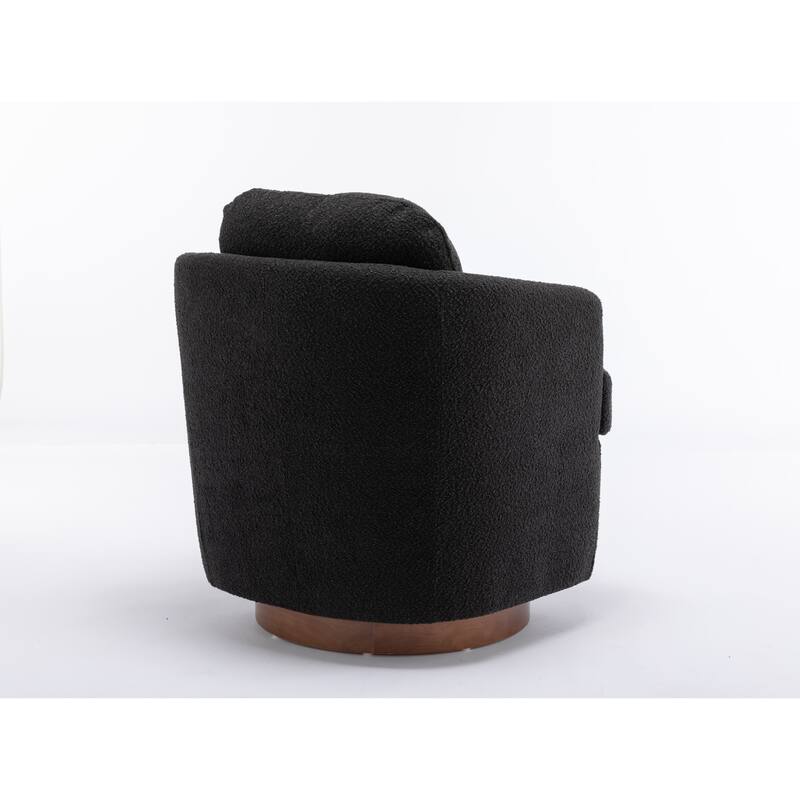 Fabric Swivel Accent Chair With Soild Wood Round Brown Base Leg