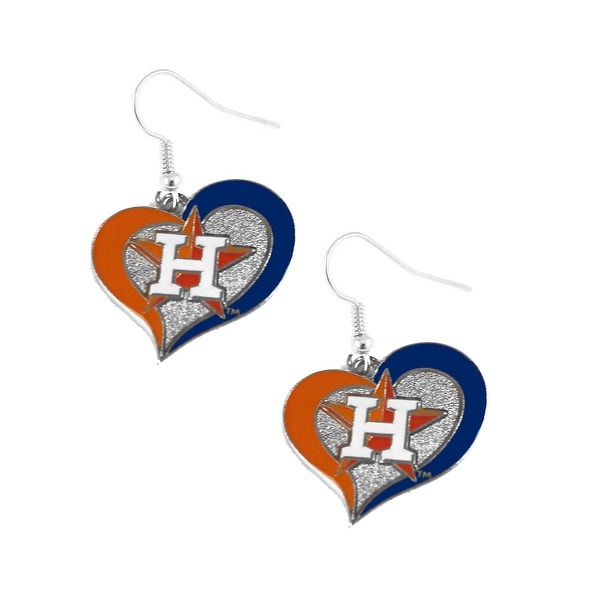 Houston Astros Swirl Heart Necklace and Dangle Earring Set MLB Charm Gift - 3/4 Inch charm and 18 inch chain. Opens flyout.