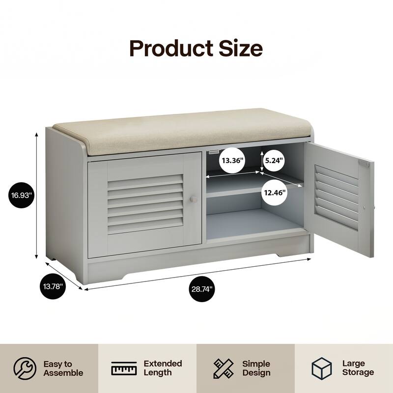 Entryway Bench with Shoe Storage, Shoe Bench with Cushion, Adjustable Shelves