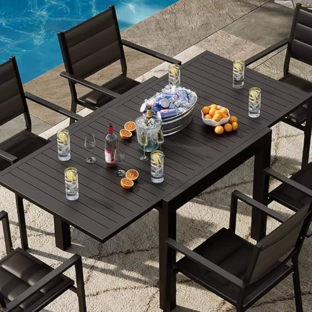 Expandable Aluminum Patio Outdoor Dining Table for 4-6 Person for Porch, Deck, Garden, Pools