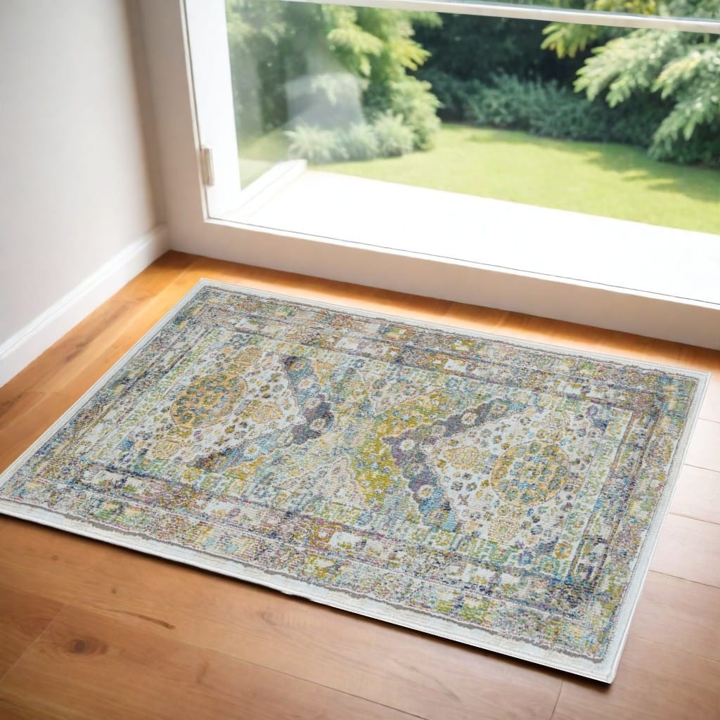 Power Loomed Distressed Floral Traditional Non Skid Stain Resistant Area Rug - 48' X '24' X '0.5