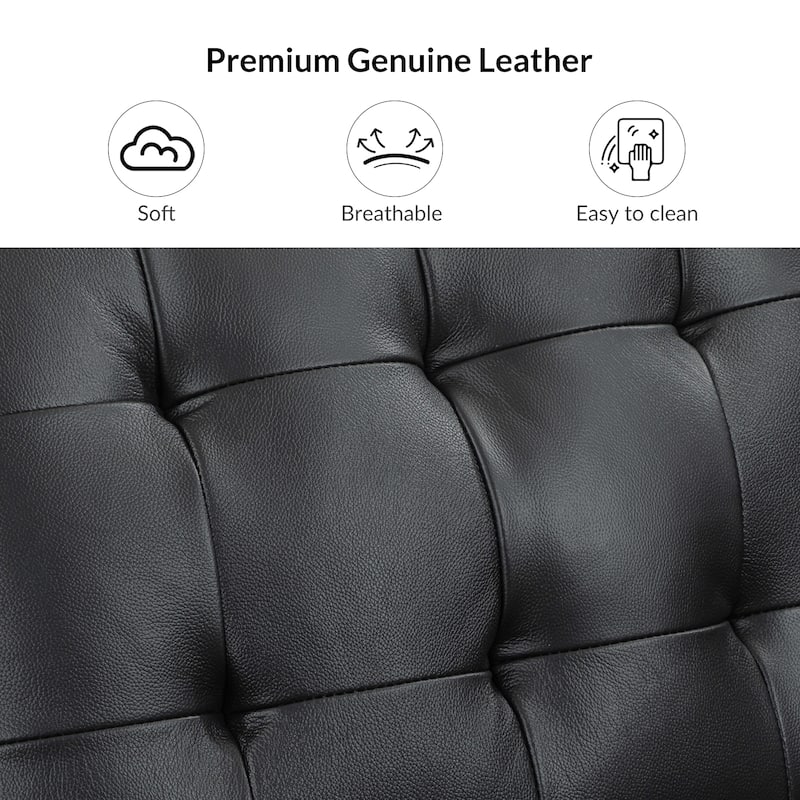 Aurora Genuine Leather Ottoman with Tufted Design by HULALA HOME