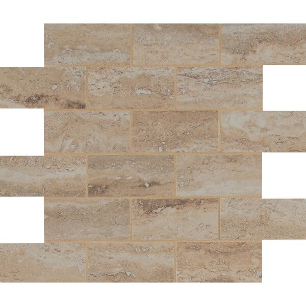 MSI NPIEVEZ2X4P Pietra - 2" x 4" Brick Joint Mosaic Tile - Glossy Porcelain Visual - Sold by Carton (8 SF/Carton) - Beige