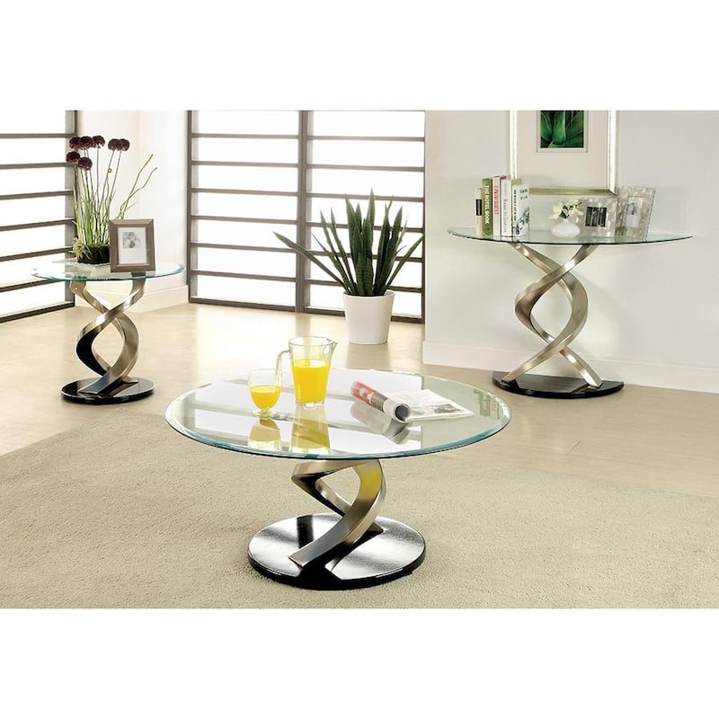 Sele Contemporary Silver 45-inch Glass Top Half-moon Sofa Table by Furniture of America