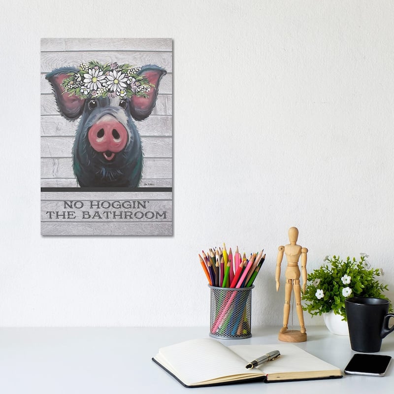 iCanvas "Pig Bathroom Art, Hogging The Bathroom" by Hippie Hound Studios Canvas Print - 12x8x0.75