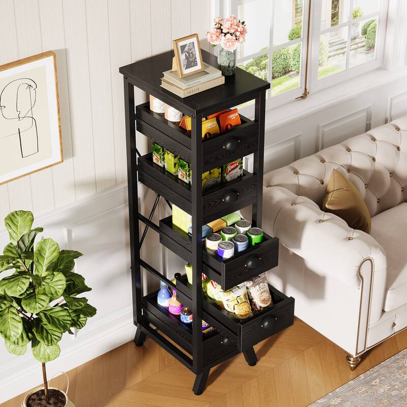 Wood Fruit and Vegetable Storage Rack, 5-Tier Kitchen Pantry Storage Cabinet
