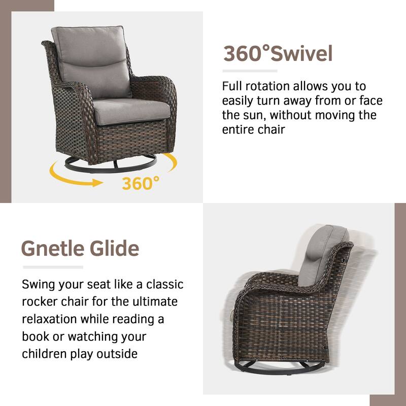 Outdoor Swivel Rocker Patio Wicker Chair with Thick Cushions