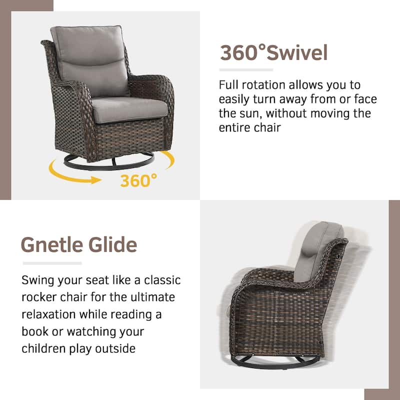 PE Wicker Rattan Outdoor Patio Swivel Rocking Furniture Set - Brown