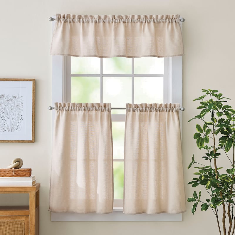 Curtainworks Eldridge Waffle 3-piece Valance & Tier Set - Linen