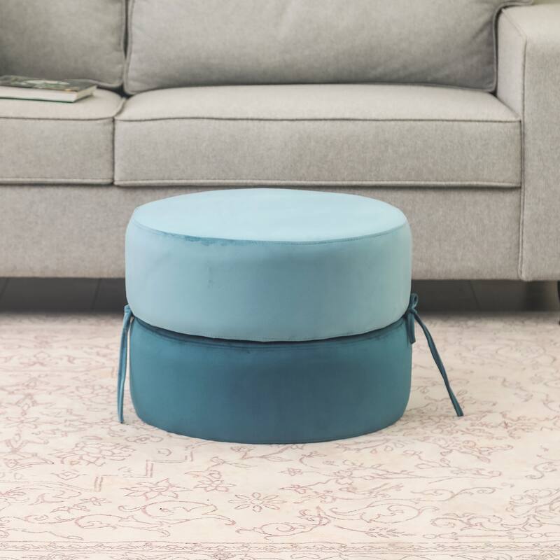 Adeco Round Pouf Upholstered Footrest Ottoman - Blue