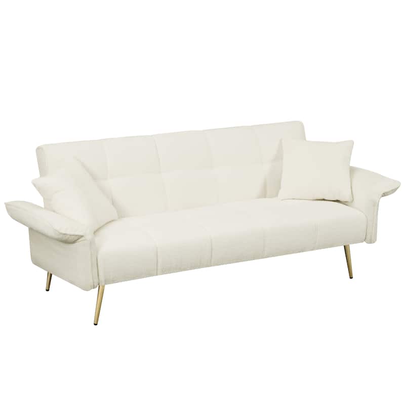Teddy Fleece Sofa Bed 70" with Adjustable Backrest and Arms for Living or Bedrooms