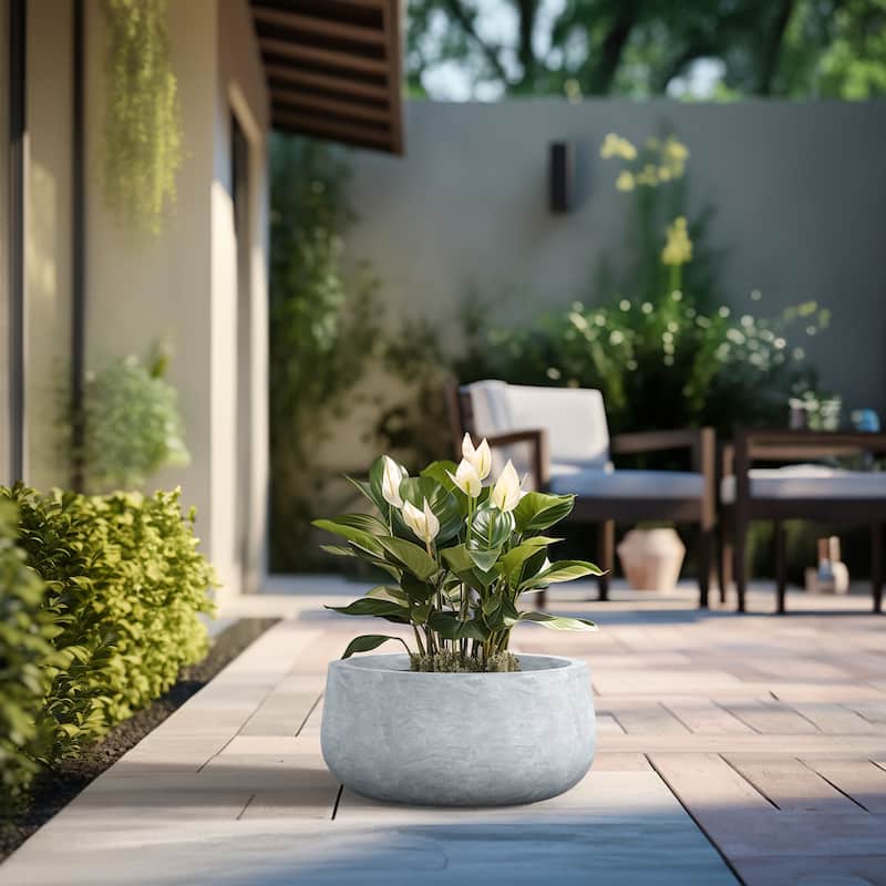 Tall Concrete Round Plant Pots / Large Indoor and Outdoor flower Planters - 19 Inch x 10 Inch - Soft Slate
