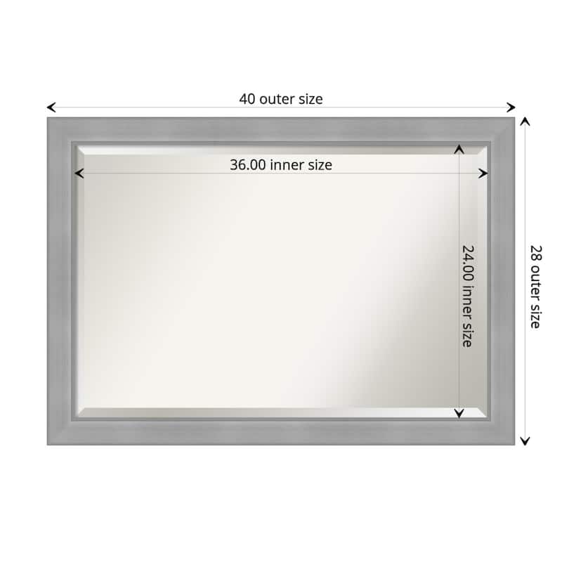Beveled Bathroom Wall Mirror - Vista Brushed Nickel Frame - Outer Size: 40 x 28 in - Vista Brushed Nickel