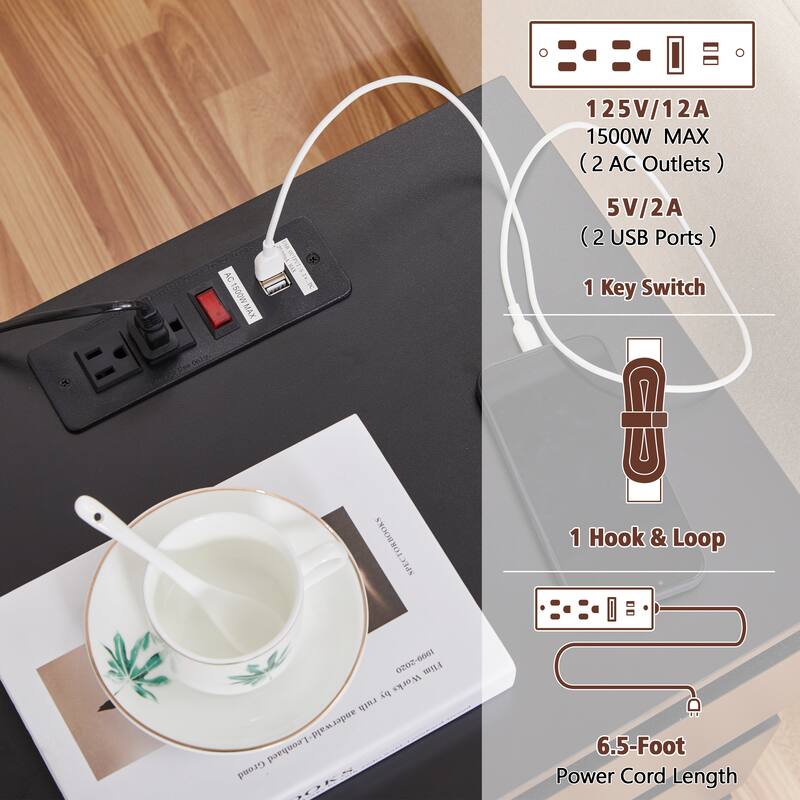 Yaheetech 3-Drawer Vertical End Table Nightstand with Charging Station for Bedroom