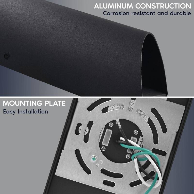 Luxrite LED Outdoor Up and Down Wall Sconce, 9W/12W/15W, 3CCT 3000K-5000K, IP65, 8" Half Cylinder Aluminum, ETL