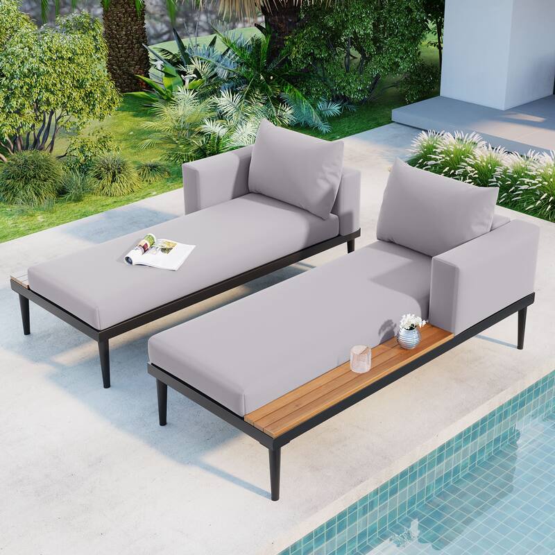 Modern Outdoor Daybed Patio Metal Daybed, 2 in 1 Padded Chaise Lounges for Poolside, Balcony, Deck, Beige