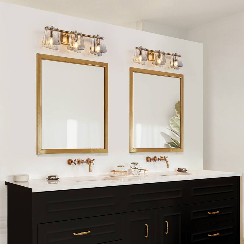Modern Gold 3-Light Bathroom Vanity Light Textured Glass Wall Sconce - 23.6" W x 8" H x 5.9" D