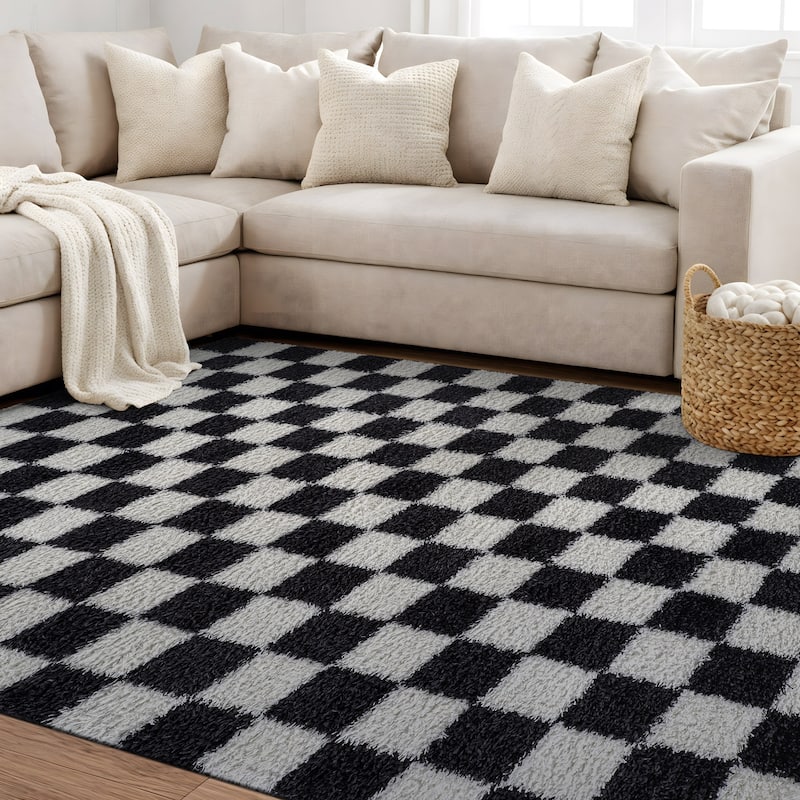 Block Shag Rug - Great for Living Room, Bedroom, or Entryway - Medium Pile, Easy to Clean - Anthracite Dark Gray