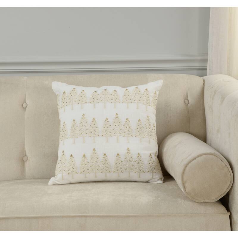 Rizzy Home Embroidered Tree Holiday Throw Pillow