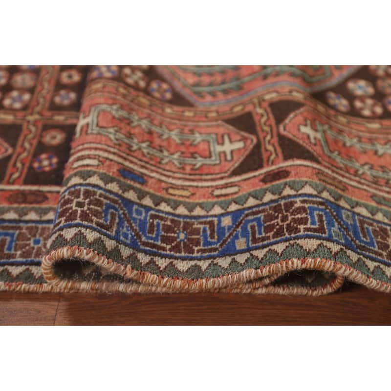 Brown Bakhtiari Persian Vintage Runner Rug Handmade Wool Carpet - 3'10"x 9'6"