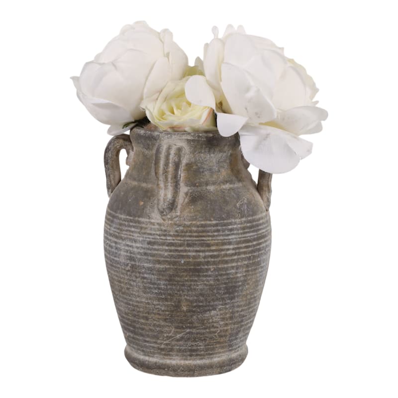 Terracotta Table Vase with Weathered Finish and Handles for Home Decor