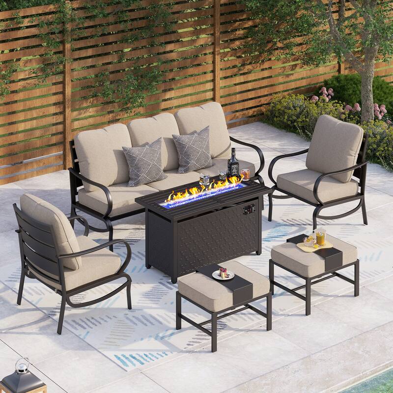 MAISON ARTS Patio Furniture Set 4/6-Piece Outdoor Conversation Set with Gas Fire Pit Table