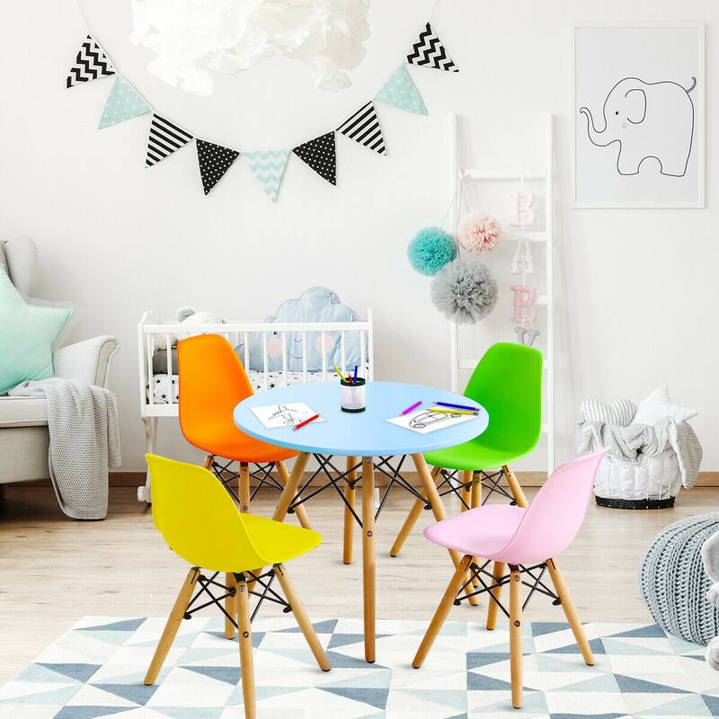 Gymax 5 PC Kids Colorful Round Table Chair Set w/ 4 Armless Chairs - See Details
