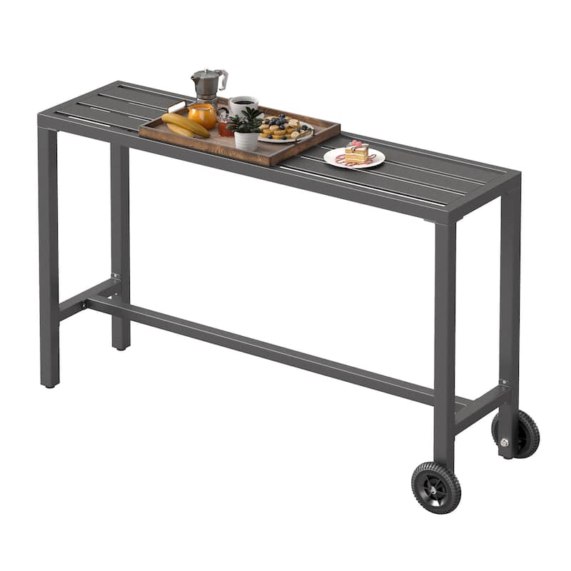 Moasis Patio Metal Counter Table Bar Table with Wheels (Table Only) - 55" Dark Grey