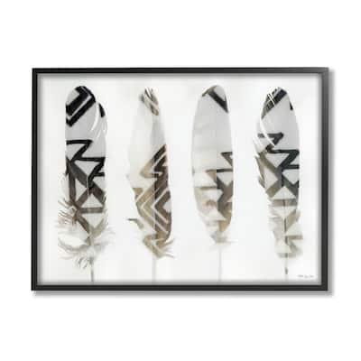 Stupell Modern Bird Feather Photograph Geometric Aztec Pattern Abstract Framed Wall Art - White