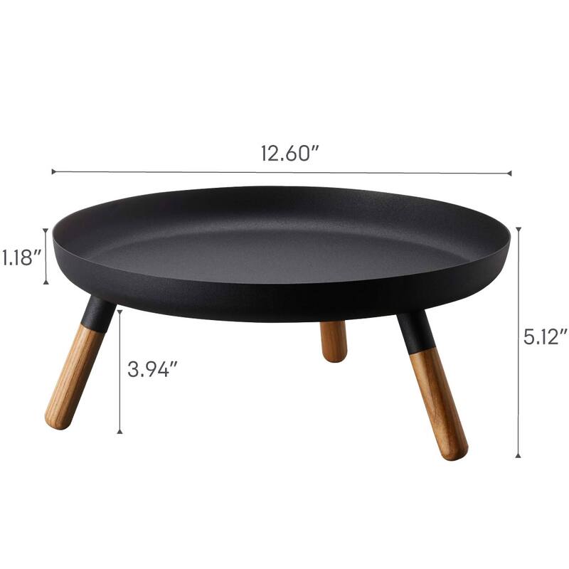 Yamazaki Home Countertop Pedestal Tray, Steel and Wood, Holds 3.3 lbs, Minimal Assembly - L 12.6 x W 12.6 x H 5.12 inches