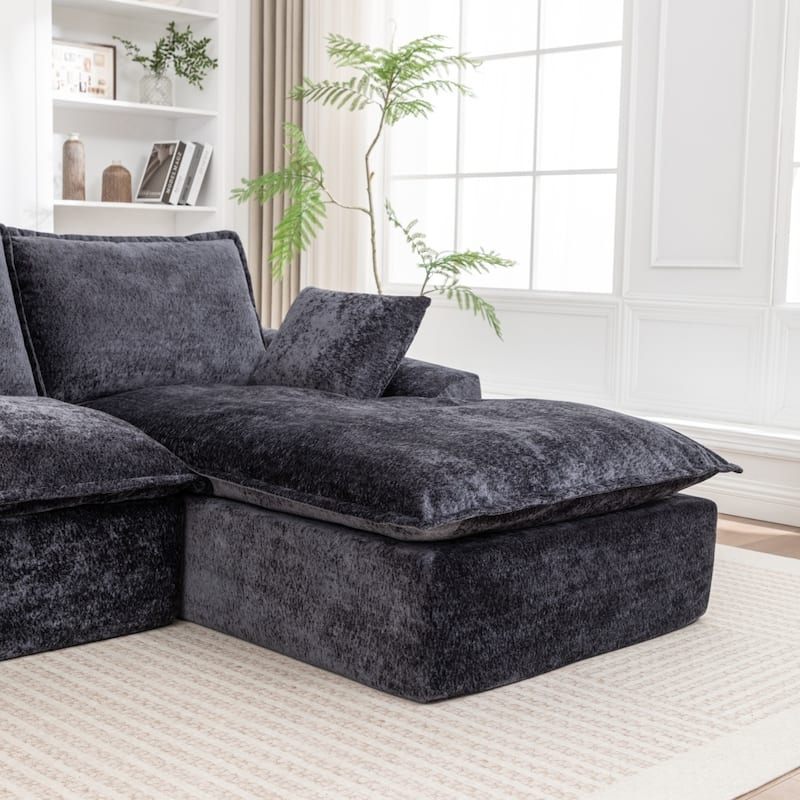 103.15" Modern Chenille Boneless Sectional Sofa with Chaise