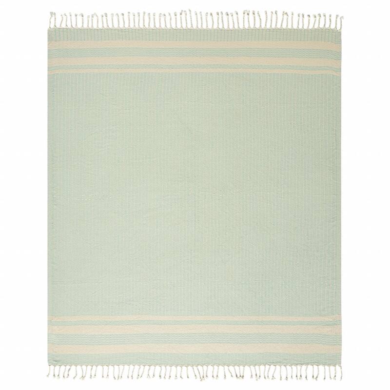 HomeRoots 50" X 60" Turquoise Woven Cotton Striped Throw Blanket with Fringe