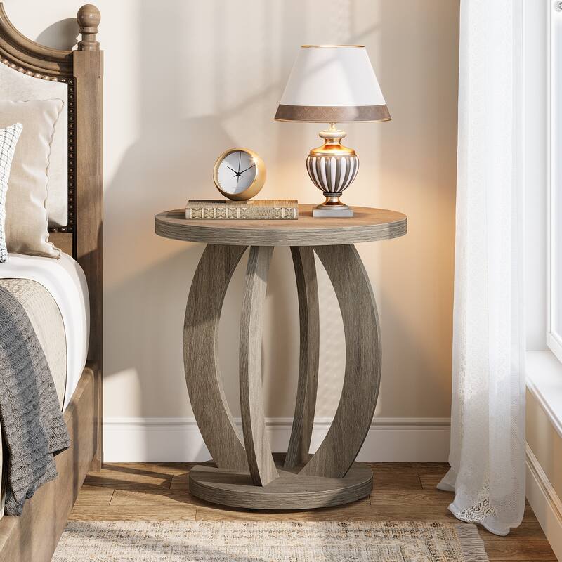 Round Nightstand with Storage Large Bedside Table for Bedroom - 1 Pack - Grey