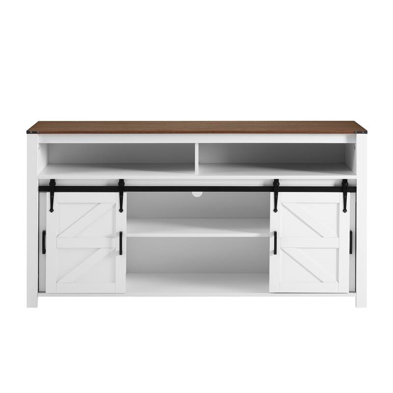 Shiny 59.3" Sideboard with Sliding Barn Door and Open Storage
