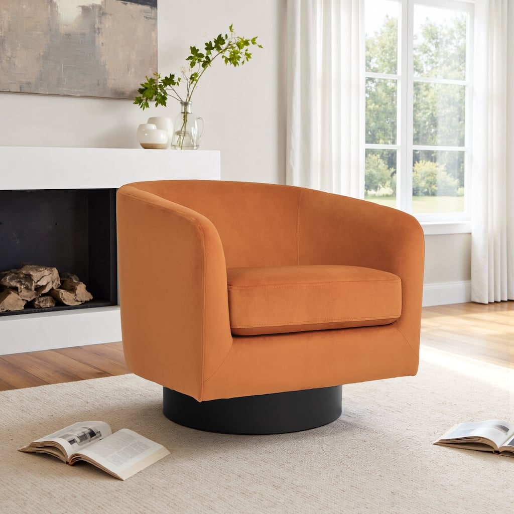 360-Degree Swivel Round Barrel Velvet Armchair Accent Chairs