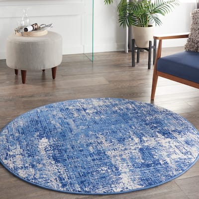 Nourison Whimsicle Modern Distressed Abstract Blue Ivory Area Rug